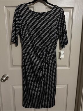 Black and Gray Houndstooth Sheath Dress - Women
